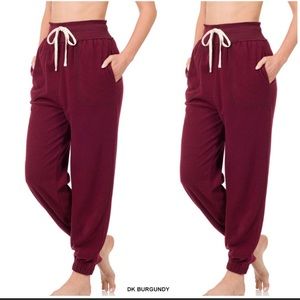 ✨DARK BURGUNDY TOWEL BRUSHED SWEAT PANTS✨